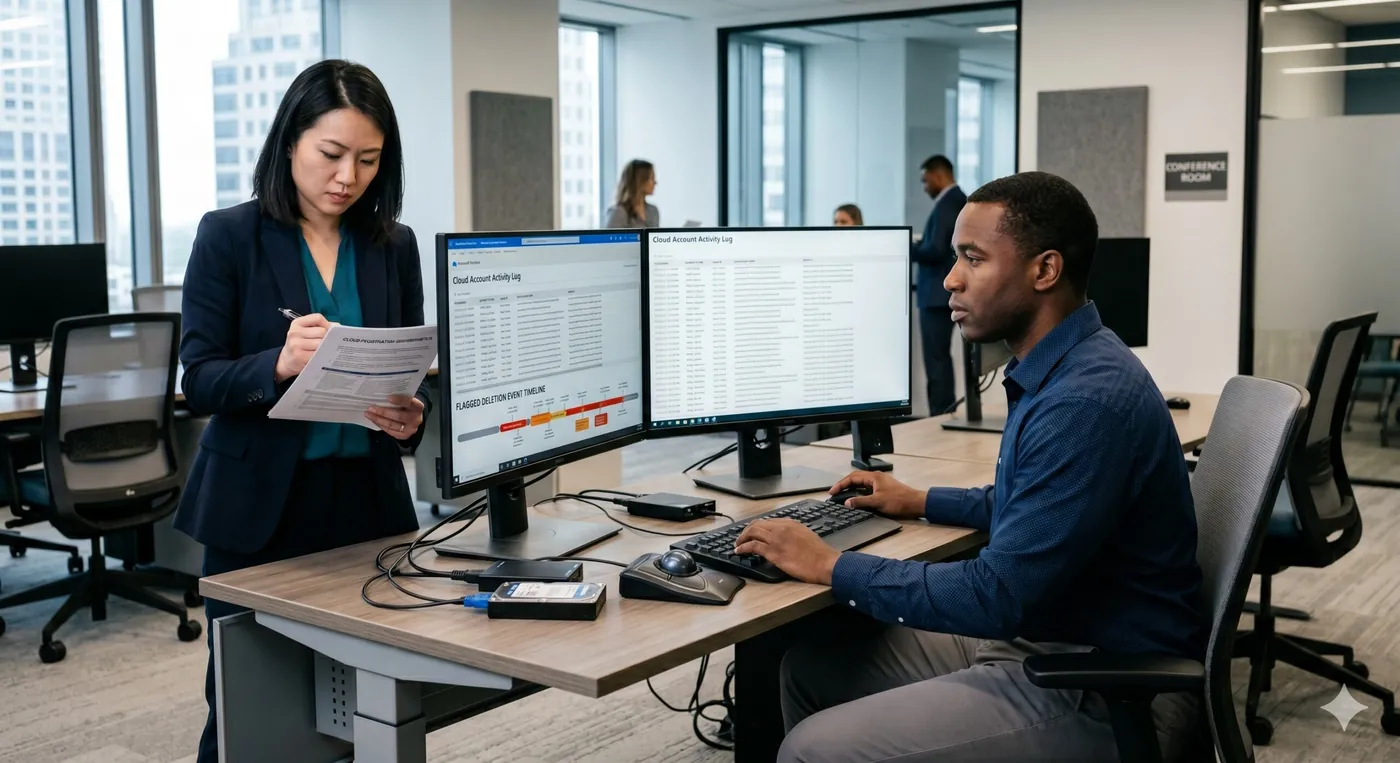 A digital forensic examiner reviewing extracted evidence on a forensic workstation.
